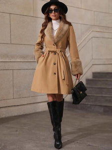 Borg Collar Single Breasted Belted Overcoat