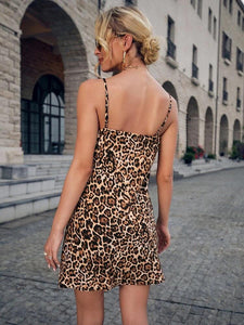 Leopard Print Draped Cami Dress freeshipping - Kendiee