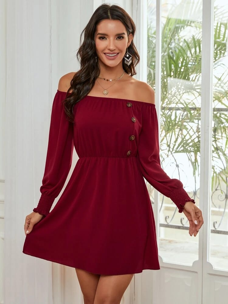 Solid Button Front Dress freeshipping - Kendiee