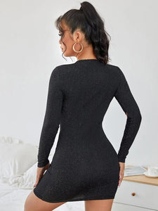 O-Ring Front Cutout Glitter Bodycon Dress freeshipping - Kendiee