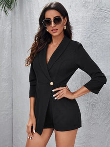 Shawl Neck Wrap Front Romper freeshipping - Kendiee