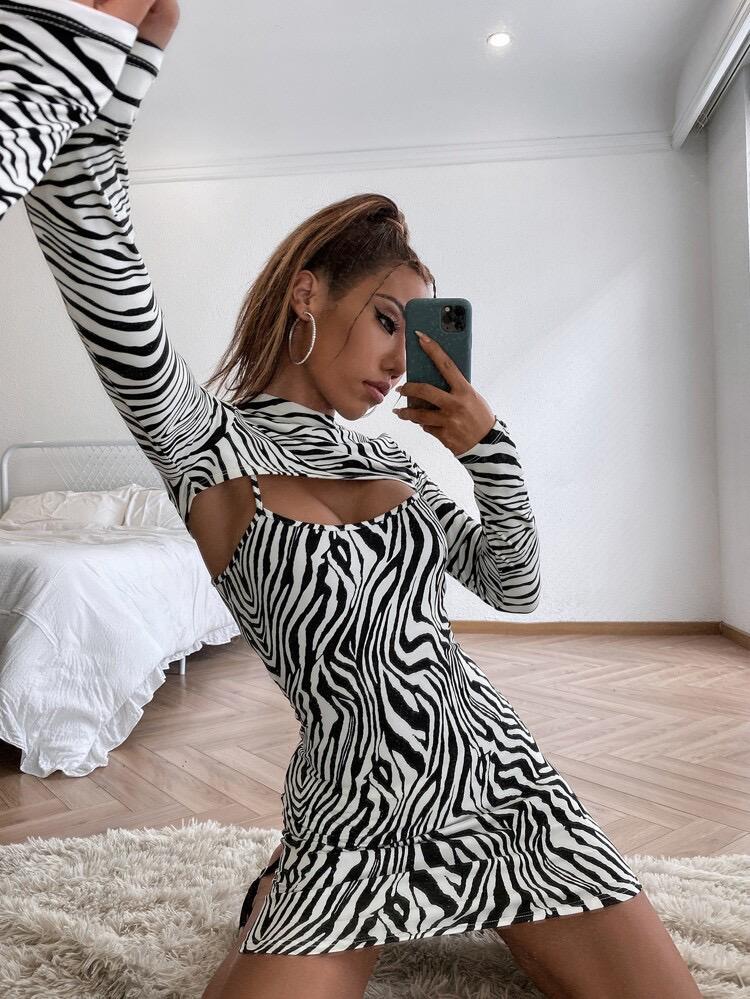 Zebra Striped Super Crop Top & Cami Dress