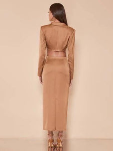 Asymmetrical Hem Crop Blazer & Split Back Skirt Set