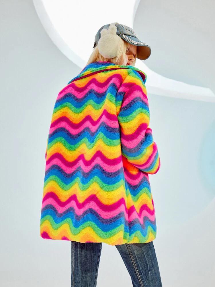 Color Block Fuzzy Coat