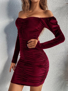 Ruched Sweetheart Neck Velvet Bodycon Dress freeshipping - Kendiee