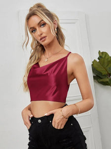 Cowl Neck Crisscross Tied Backless Cami Crop Top freeshipping - Kendiee