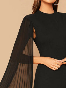 Solid Pleated Cape Jumpsuit freeshipping - Kendiee