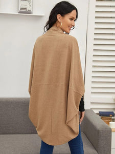 Open Front Batwing Sleeve Rib-knit Coat freeshipping - Kendiee