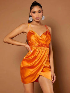 Neon Orange Tie Back Wrap Hem Cami Dress
