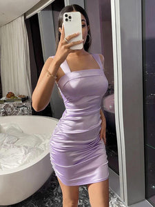 Ruched Side Satin Bodycon Dress