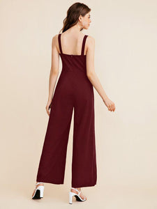 Notch Neck Solid Slip Jumpsuit freeshipping - Kendiee