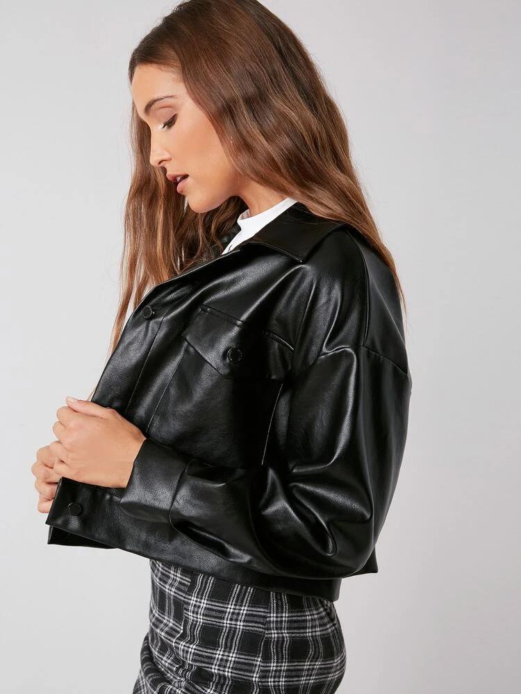 Button Front PU Leather Jacket freeshipping - Kendiee