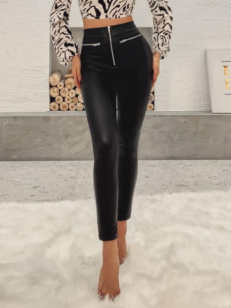 Zipper Front PU Leather Skinny Pants freeshipping - Kendiee