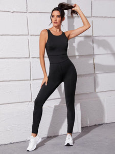 Cut Out Spliced Back Sports Jumpsuit freeshipping - Kendiee