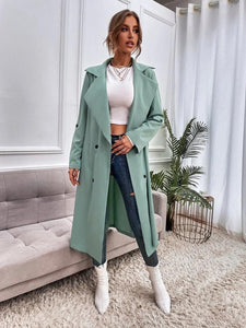 Waterfall Collar Double Breasted Roll Tab Sleeve Belted Trench Coat freeshipping - Kendiee