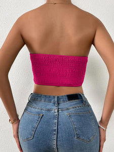Shirred Back Ruched Bow Front Crop Tube Top