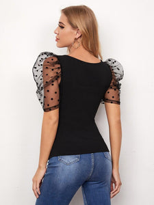 Square Neck Puff Sleeve Top freeshipping - Kendiee