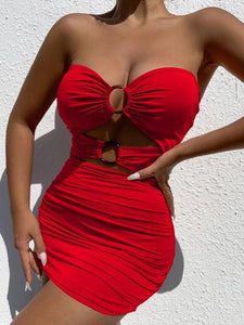 O-Ring Detail Cutout Front Ruched Tube Dress