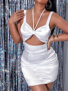 Tie Back Cut Out Satin Cami Bodycon Dress