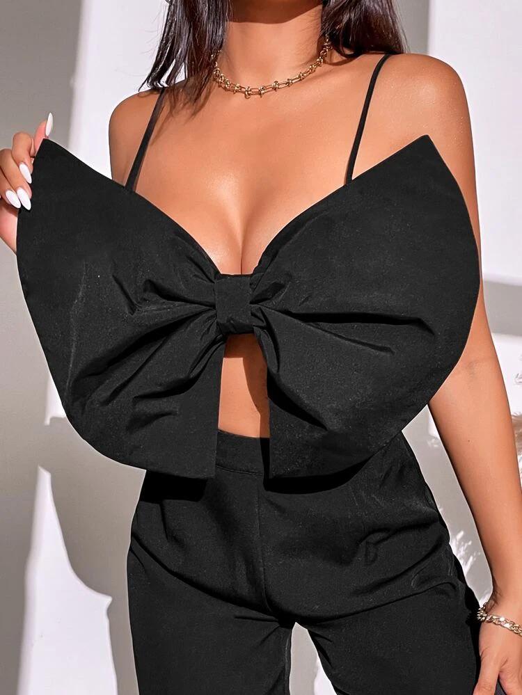 Solid Big Bow Front Cami Top