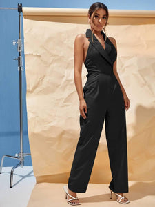 Knotted Backless Shirt Jumpsuit freeshipping - Kendiee