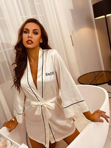 Letter Graphic Satin Belted Robe freeshipping - Kendiee