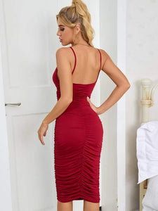 Solid Ruched Bodycon Dress freeshipping - Kendiee