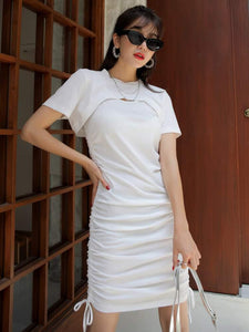 Super Crop Tee & Drawstring Side Fitted Dress freeshipping - Kendiee