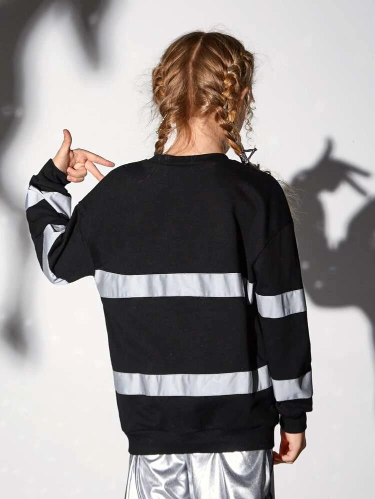Girls Reflective Tape Drop Shoulder Pullover freeshipping - Kendiee