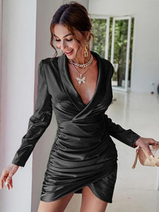 Wrap Ruched Satin Dress