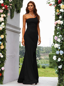 One Shoulder Split Thigh Floor Length Prom Dress freeshipping - Kendiee