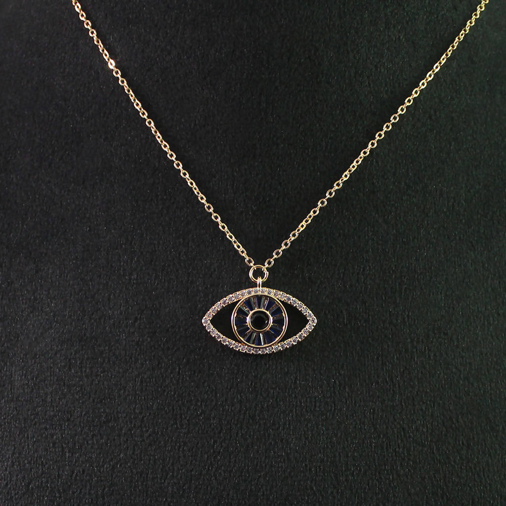 Diamond Studded Evil Eye Pendant With Chain