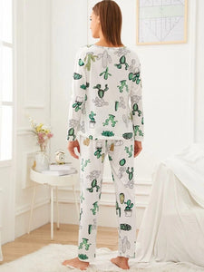 Cactus Print Pajama Set With Eye Cover freeshipping - Kendiee