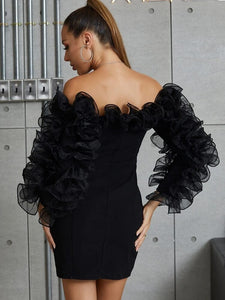Off Shoulder Organza Exaggerated Ruffle Dress freeshipping - Kendiee