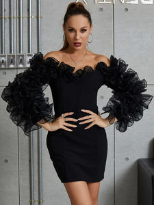 Off Shoulder Organza Exaggerated Ruffle Dress freeshipping - Kendiee
