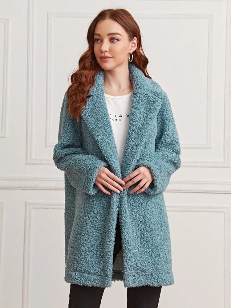 Double Button Solid Teddy Coat freeshipping - Kendiee