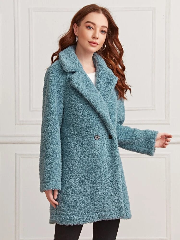 Double Button Solid Teddy Coat freeshipping - Kendiee