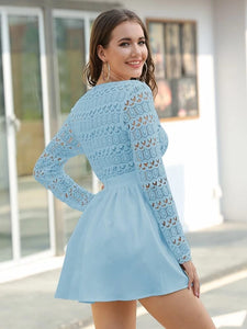Plunging Neck Guipure Lace Bodice Dress freeshipping - Kendiee