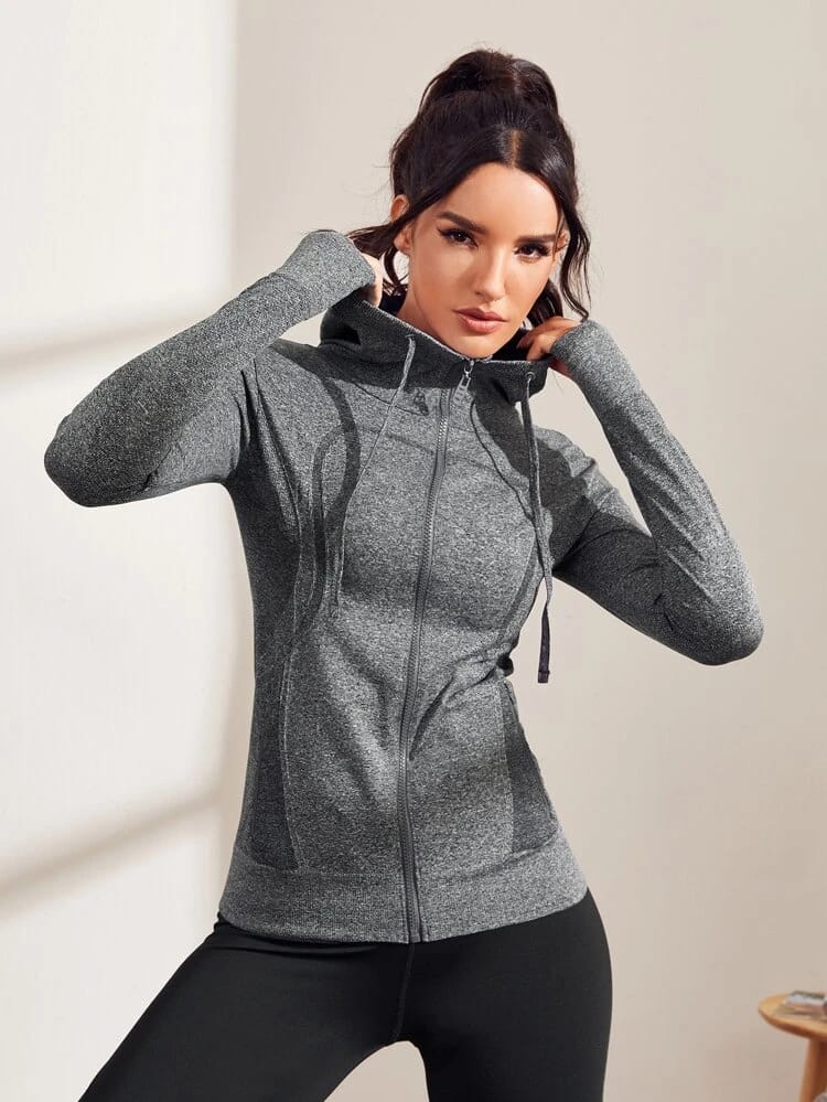 Drawstring Thumbs Hole Hooded Sports Jacket freeshipping - Kendiee