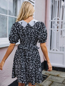 Embroidery Peter-pan Collar Puff Sleeve Ditsy Floral Dress freeshipping - Kendiee