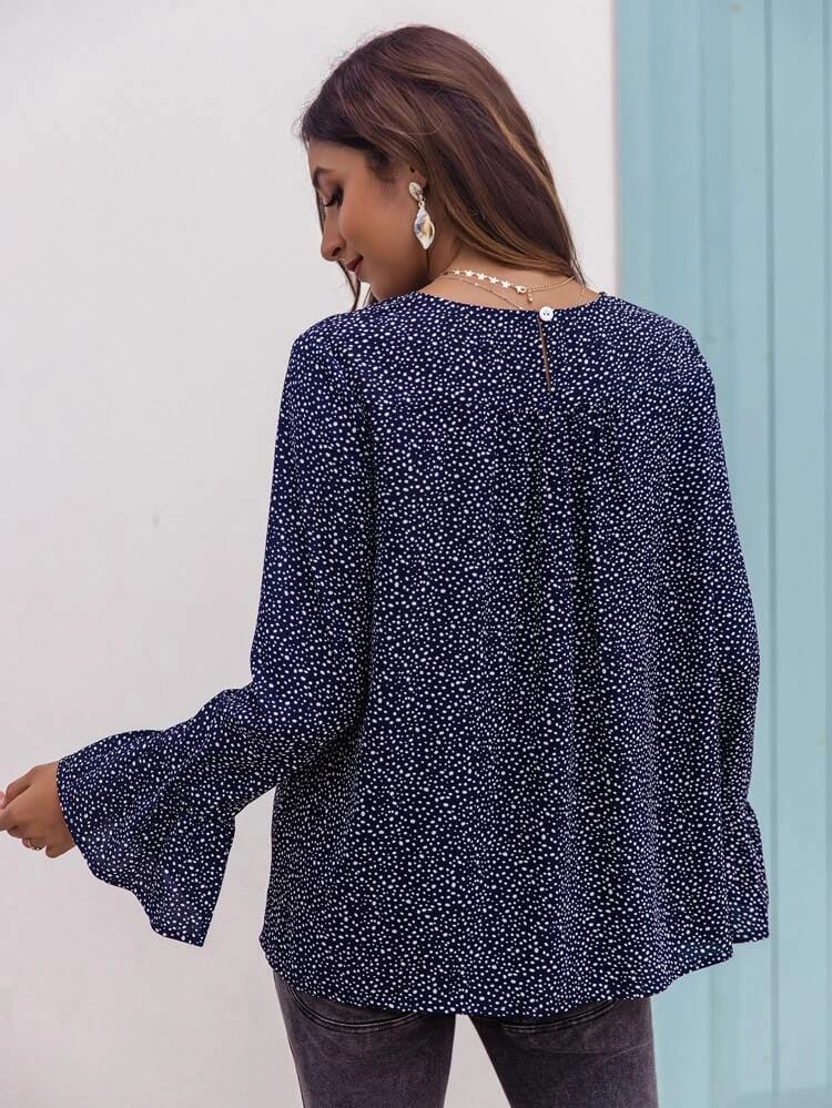 Flounce sleeve all over print top freeshipping - Kendiee