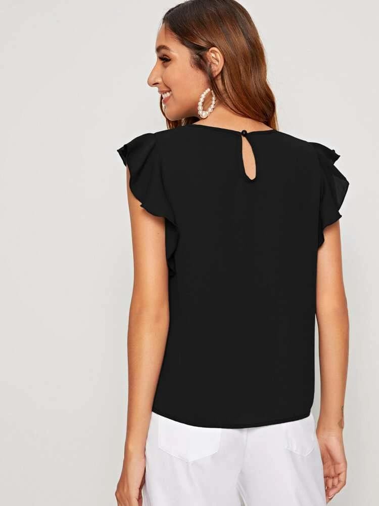 V-cut Neck Butterfly Sleeve Top freeshipping - Kendiee