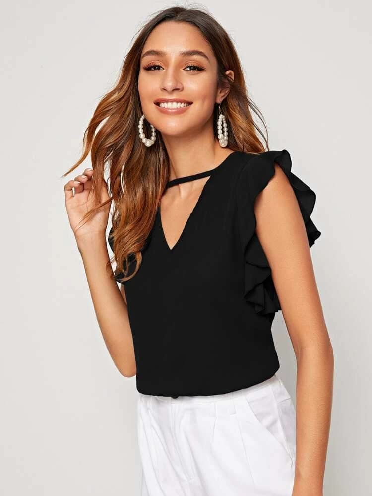 V-cut Neck Butterfly Sleeve Top freeshipping - Kendiee