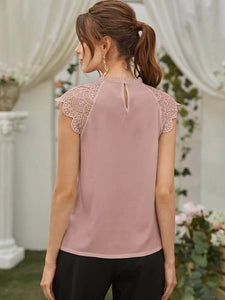 Guipure lace panel keyhole back blouse freeshipping - Kendiee