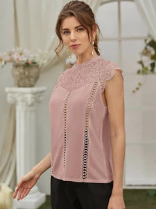 Guipure lace panel keyhole back blouse freeshipping - Kendiee