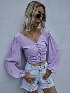 Lantern Sleeve Ruched Top freeshipping - Kendiee