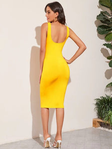 Low Back Solid Pencil Dress freeshipping - Kendiee