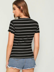 Lettuce Trim Striped Fitted Top freeshipping - Kendiee