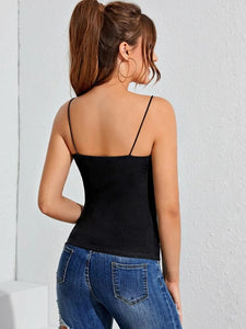 Notched Neck Rib-Knit Cami Top freeshipping - Kendiee