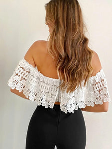 Off shoulder Exposed Zipper Back Guipure lace top freeshipping - Kendiee